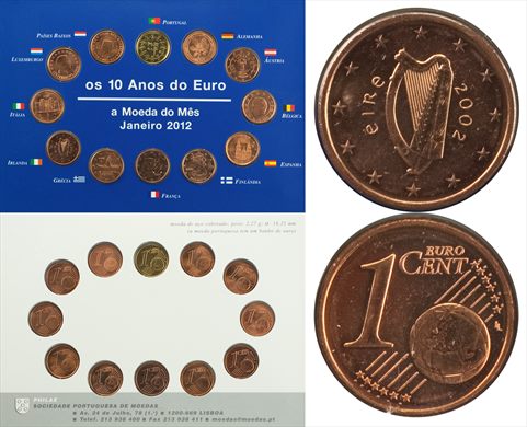 Irlanda - Euro Cent 1 - 2002 (10 Anos do Euro)