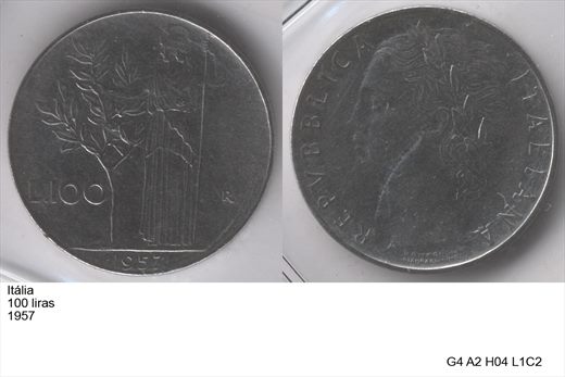 Italia - Lira 100 - 1957 - G4 A2 H04 L1C2