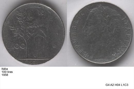 Italia - Lira 100 - 1958 - G4 A2 H04 L1C3