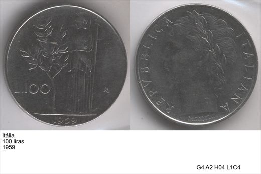 Italia - Lira 100 - 1959 - G4 A2 H04 L1C4