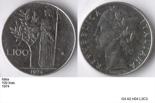 Italia - Lira 100 - 1974 - G4 A2 H04 L3C3
