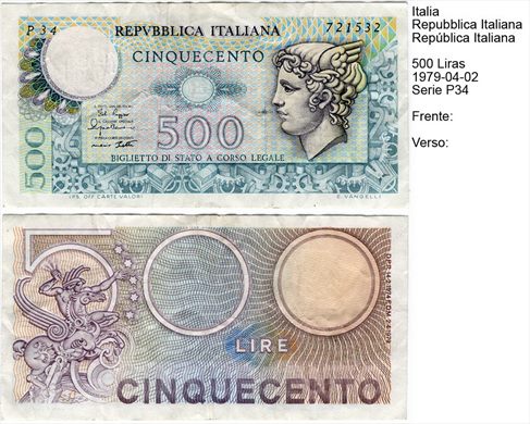 Italia - Lira 500 - 1979-04-02 - Serie P34