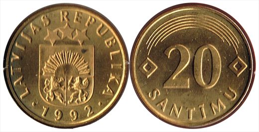 Letonia - Centimo 20 - 1992