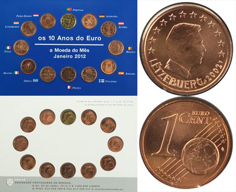 Luxemburgo - Euro cent 1 - 2002 (10 Anos do Euro)