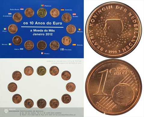 Paises Baixos - Euro Cent 1 - 1999 (10 Anos do Euro)