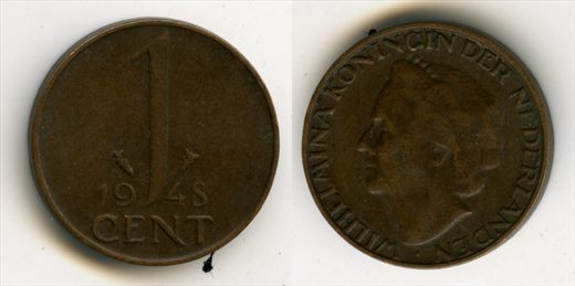 Paises Baixos - Centimo 1 - 1948