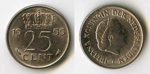 Paises Baixos - Centimo 25 - 1955