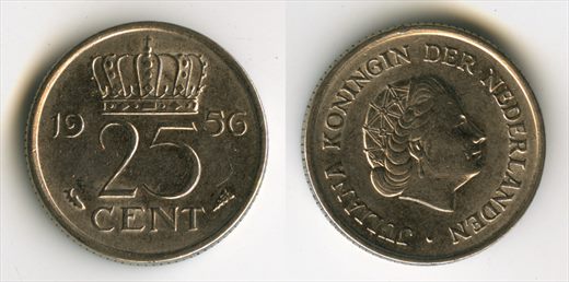 Paises Baixos - Centimo 25 - 1956