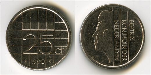 Paises Baixos - Centimo 25 - 1990