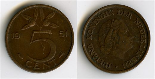 Paises Baixos - Centimo 5 - 1951