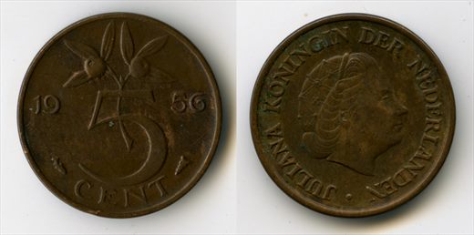 Paises Baixos - Centimo 5 - 1956