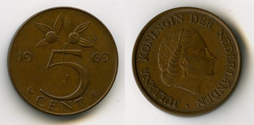 Paises Baixos - Centimo 5 - 1969