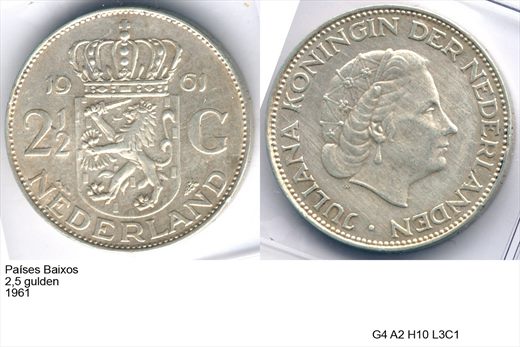 Paises Baixos - Gulden 2,5 - 1961 - G4 A2 H10 L3C1