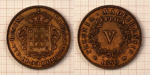 Moeda 54 - V Reis 1850 - Madeira