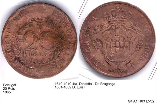 Portugal - Rei 20 - 1865 - G4 A1 H03 L5C2