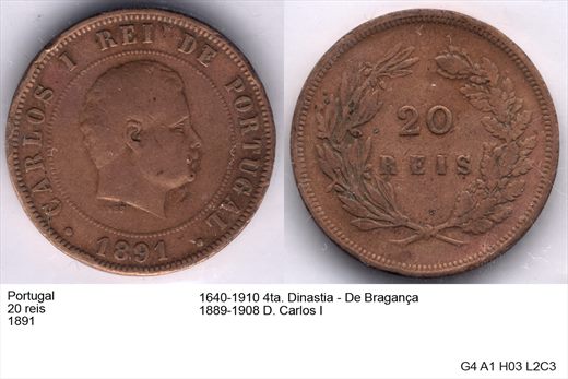 Portugal - Rei 20 - 1891 - G4 A1 H03 L2C3
