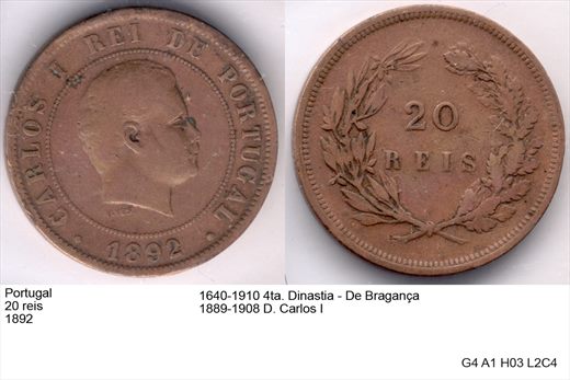 Portugal - Rei 20 - 1892 - G4 A1 H03 L2C4