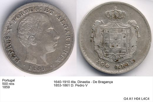 Portugal - Rei 500 - 1859 - G4 A1 H04 L4C4