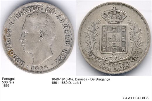 Portugal - Rei 500 - 1866 - G4 A1 H04 L5C3