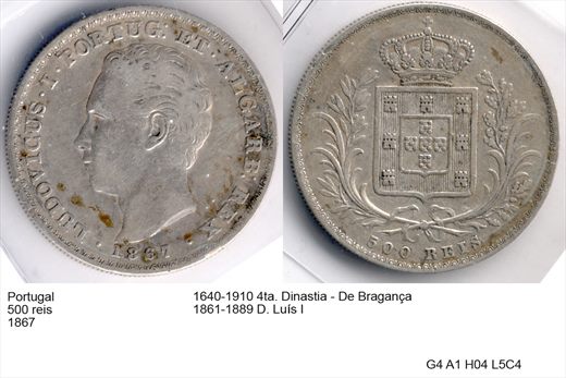 Portugal - Rei 500 - 1867 - G4 A1 H04 L5C4