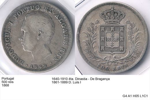 Portugal - Rei 500 - 1868 - G4 A1 H05