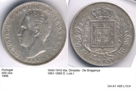 Portugal - Rei 500 - 1886 - G4 A1 H05 L1C4