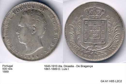 Portugal - Rei 500 - 1889 - G4 A1 H05 L2C2