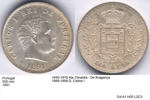 Portugal - Rei 500 - 1891 - G4 A1 H05 L2C3