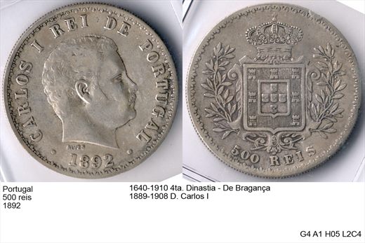 Portugal - Rei 500 - 1892 - G4 A1 H05 L2C4
