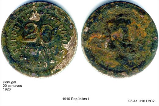 Portugal - Centavo 20 - 1920 - G5 A1 H10 L2C2