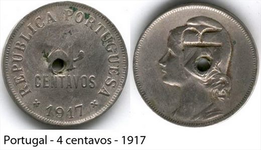 Portugal - centavo 4 - 1917 (furo-R)