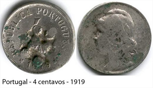 Portugal - centavo 4 - 1919 (Carimbo)
