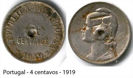 Portugal - centavo 4 - 1919 (furo-R)