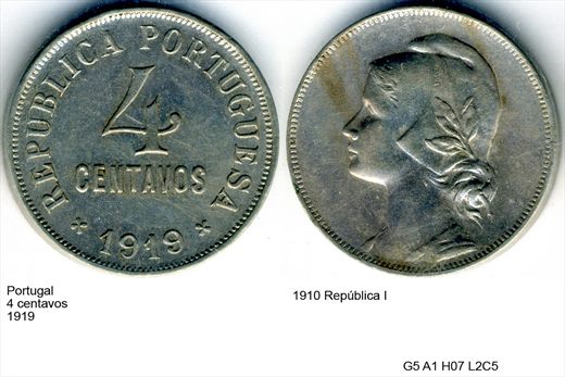 Portugal - Centavo 4 - 1919 - G5 A1 H07 L2C5