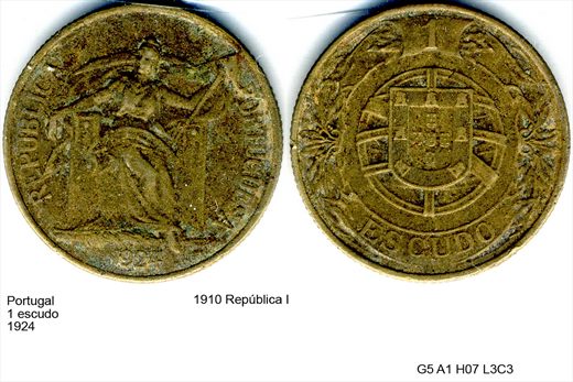 Portugal - Escudo 1 - 1924 - G5 A1 H07 L3C3