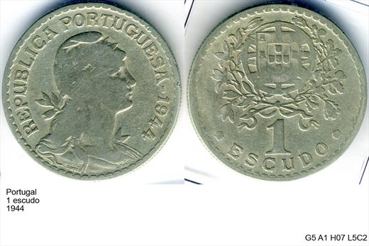 Portugal - Escudo 1 - 1944 - G5 A1 H07 L5C2