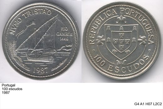 Portugal - Escudo 100 - 1987 (Nuno Tristao)