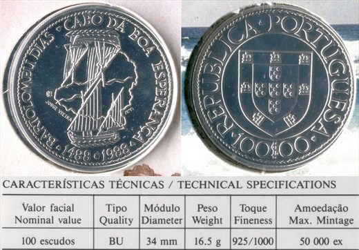 Portugal - Escudo 100 - 1988 (Bartolomeu Dias) proof