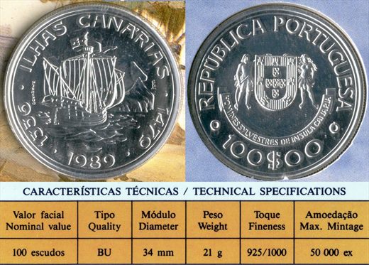 Portugal - Escudo 100 - 1989 (Ilhas Canarias) proof
