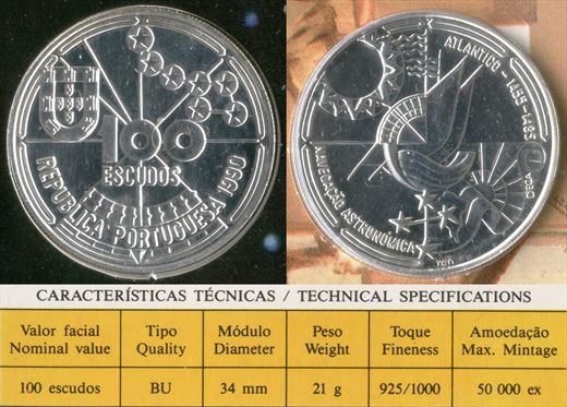 Portugal - Escudo 100 - 1990 (Navegacao Astronomica) proof