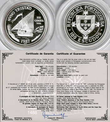 Portugal - Escudo 100 - 1987 (Nuno Tristao) proof