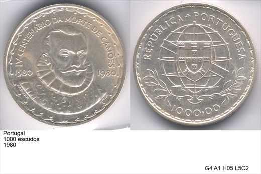 Portugal - Escudo 1000 - 1980 (IV Cent. da Morte de Luis de Camoes)
