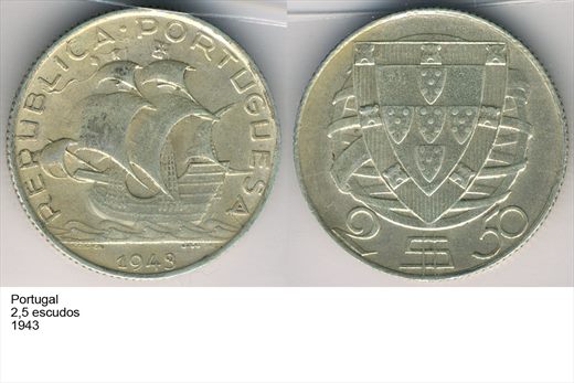 Portugal - Escudo 2,50 - 1943 - G6 A1 H11 L7C5
