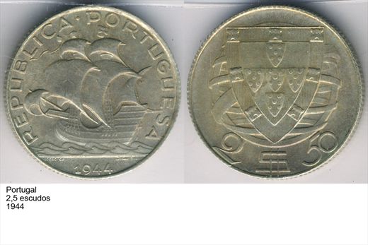 Portugal - Escudo 2,50 - 1944 - G6 A1 H11 L7C6