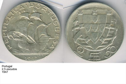 Portugal - Escudo 2,50 - 1947 - G6 A1 H12 L1C3