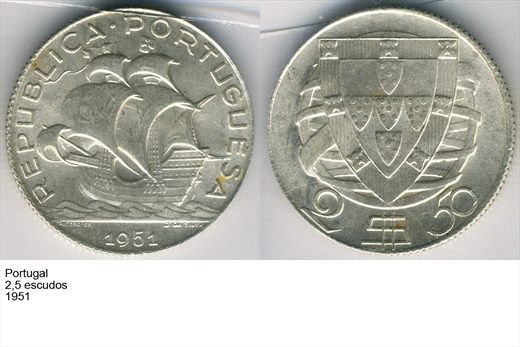 Portugal - Escudo 2,50 - 1951 - G6 A1 H12 L1C5