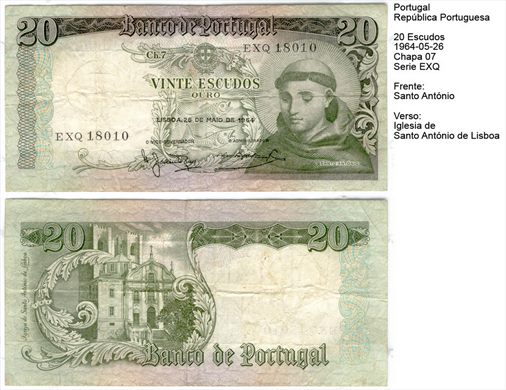 Portugal - Escudo 20 - 1964-05-26 - EXQ