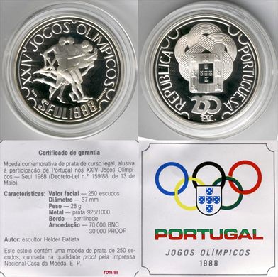 Portugal - Escudo 250 - 1988 (Jogos Olimpicos Seul 1988) proof prata
