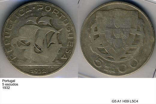 Portugal - Escudo 5 - 1932 - G5 A1 H09 L5C4