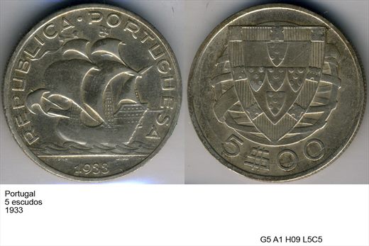 Portugal - Escudo 5 - 1933 - G5 A1 H09 L5C5